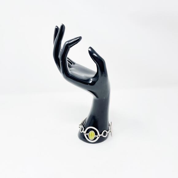 Boutique Silver Tone and Green Yellow Gemstone Bracelet Circle Toggle Closure - Picture 6 of 10